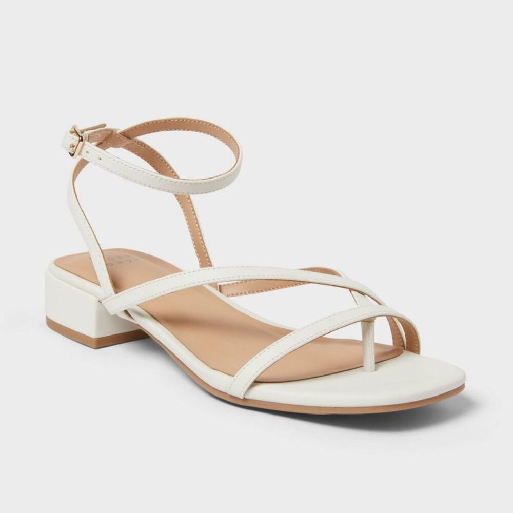 Women’s Goldie Square Toe Strappy Heels - A New Day White 9